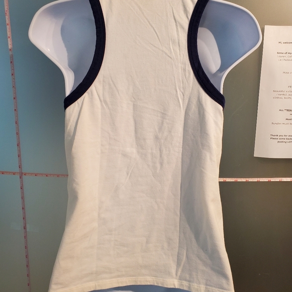 Large, Forever 21, White with Blue Trim Tank Top, Stretchy - Picture 6 of 8
